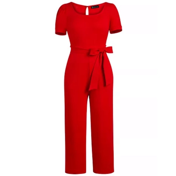 New York & Company Cotton Jumpsuit (Red) - Picture 2 of 6